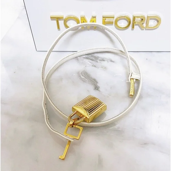 Authentic Tom Ford Patent Ivory & Gold Padlock Anklet / Ankle Bracelet